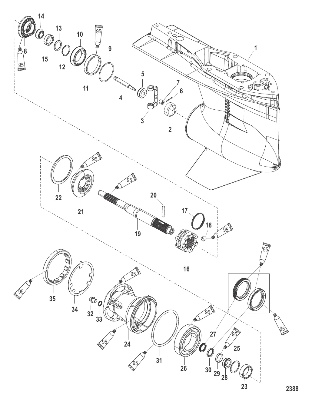 Картер редуктора Гребной вал – стандартное вращение, 2B014225 и ниже