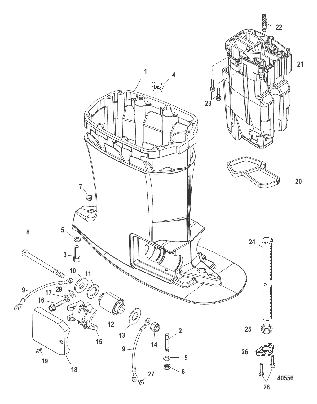 Корпус ведущего вала и выхлопная труба