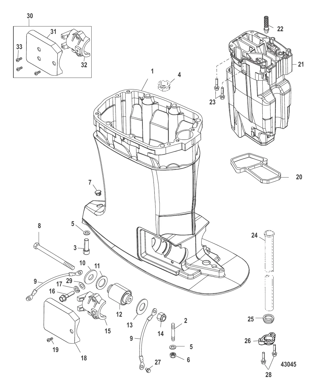 Корпус ведущего вала и выхлопная труба