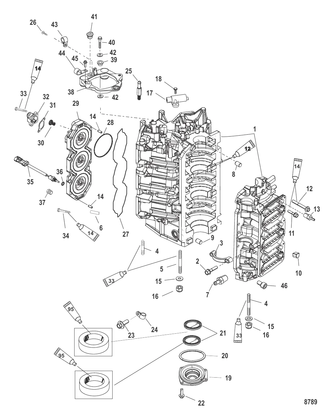 Блок цилиндров и колпачок