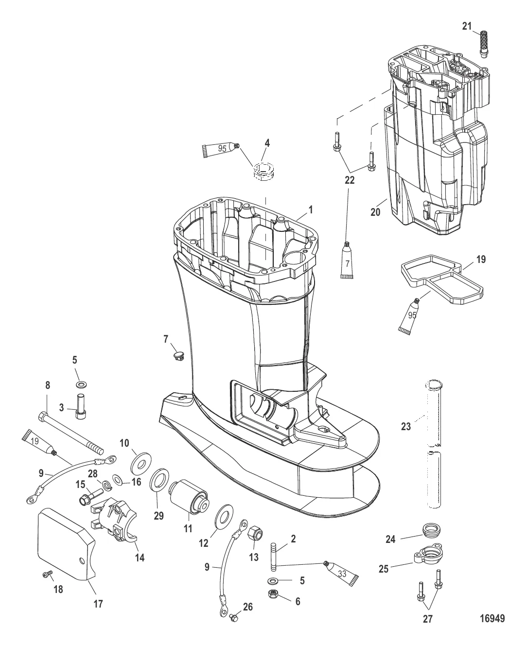 Корпус ведущего вала и выхлопная труба