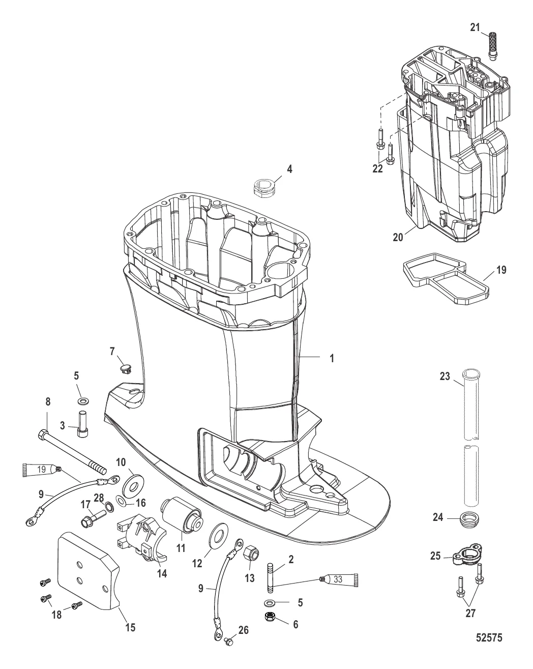 Корпус ведущего вала и выхлопная труба