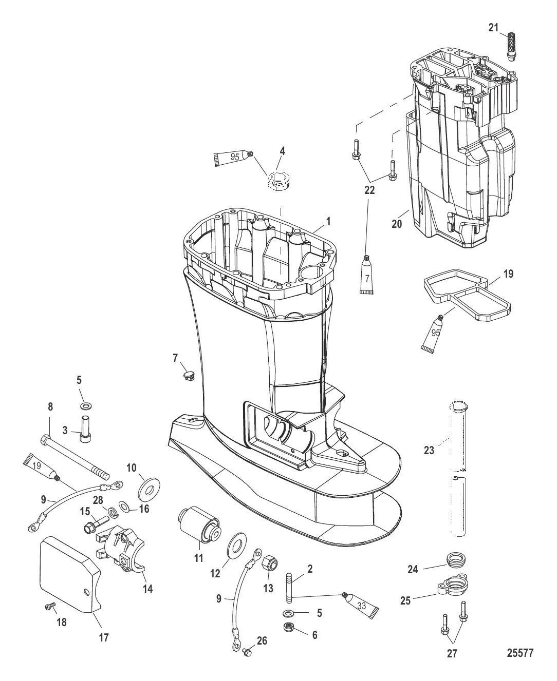 Корпус ведущего вала и выхлопная труба