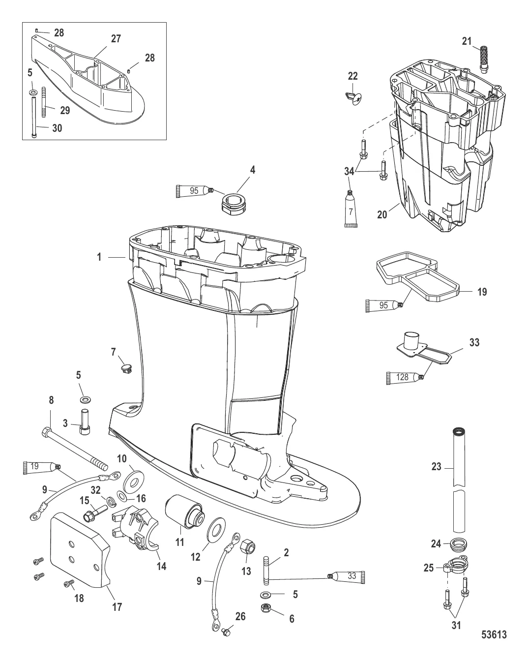 Корпус ведущего вала и выхлопная труба