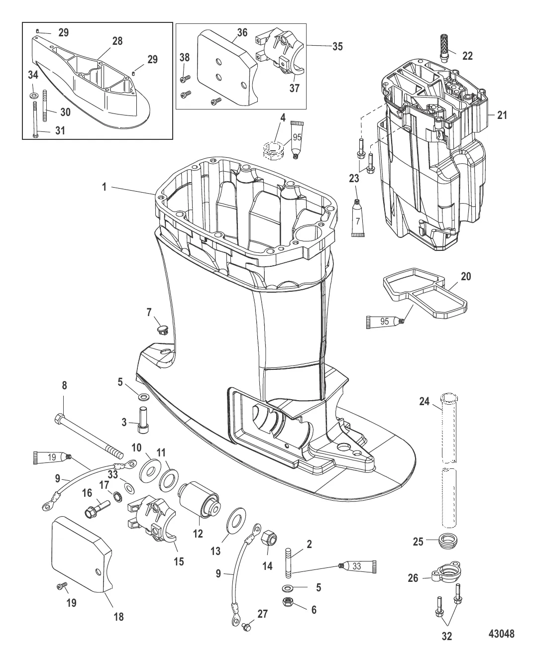 Корпус ведущего вала и выхлопная труба