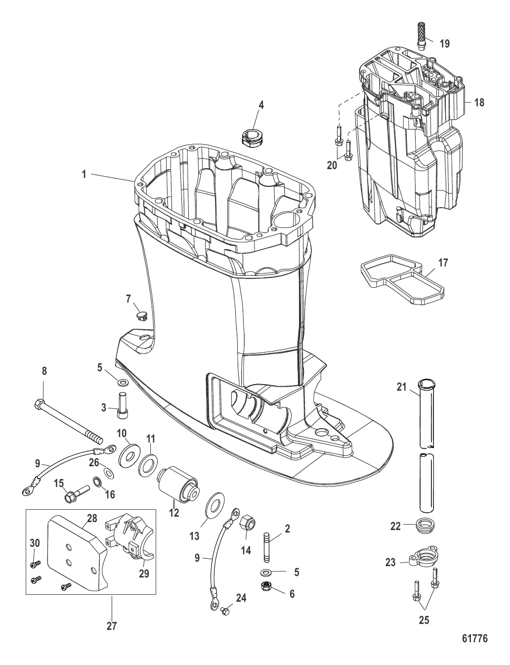 Корпус ведущего вала и выхлопная труба